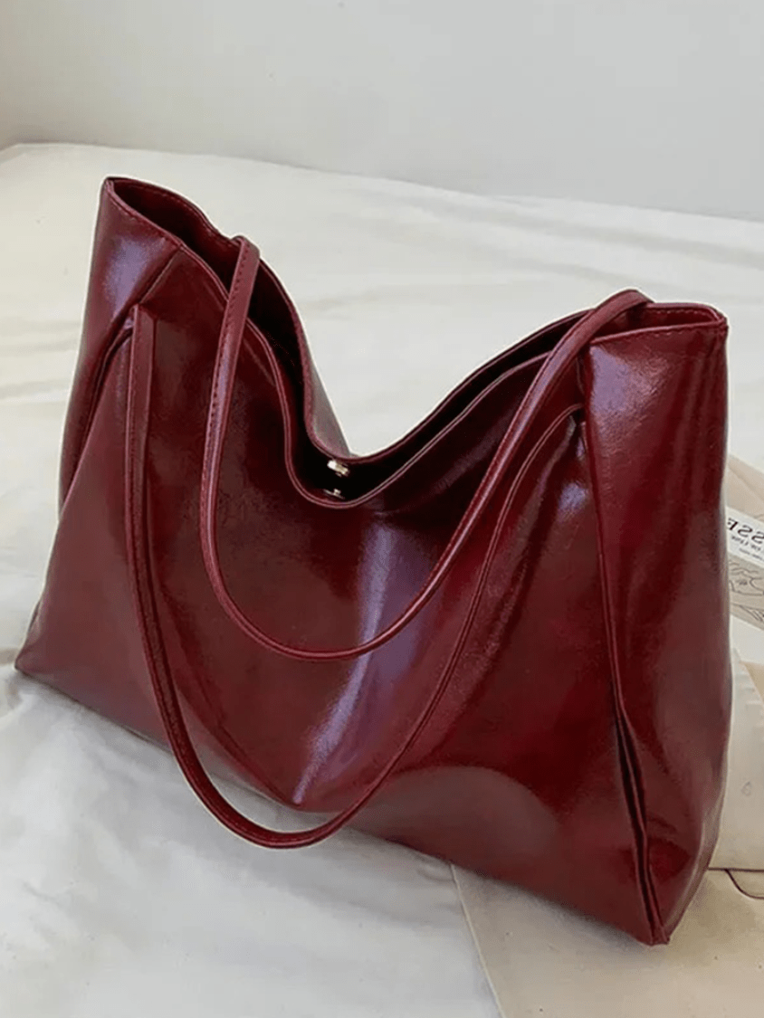 Large Ladies Leather Shoulder Bag Handbag Shopper Burgundy