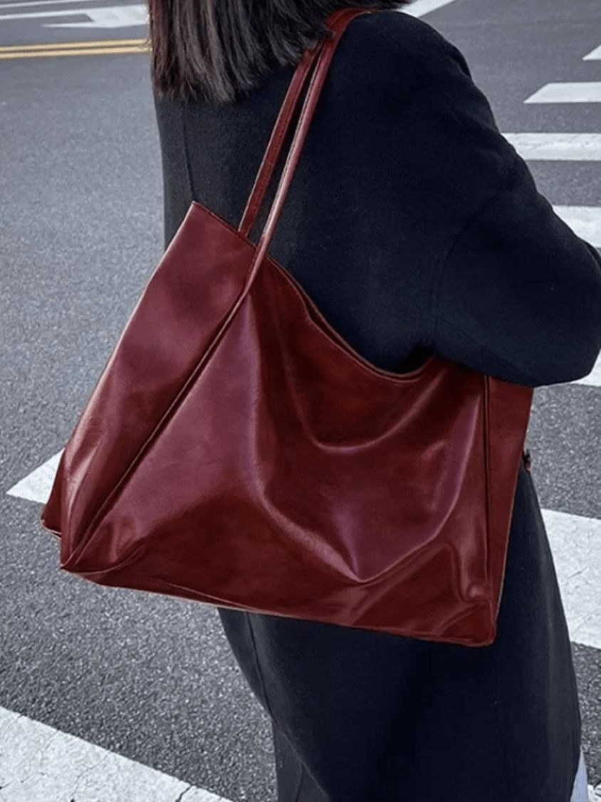 Large Ladies Leather Shoulder Bag Handbag Shopper Burgundy