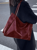 Large Ladies Leather Shoulder Bag Handbag Shopper Burgundy