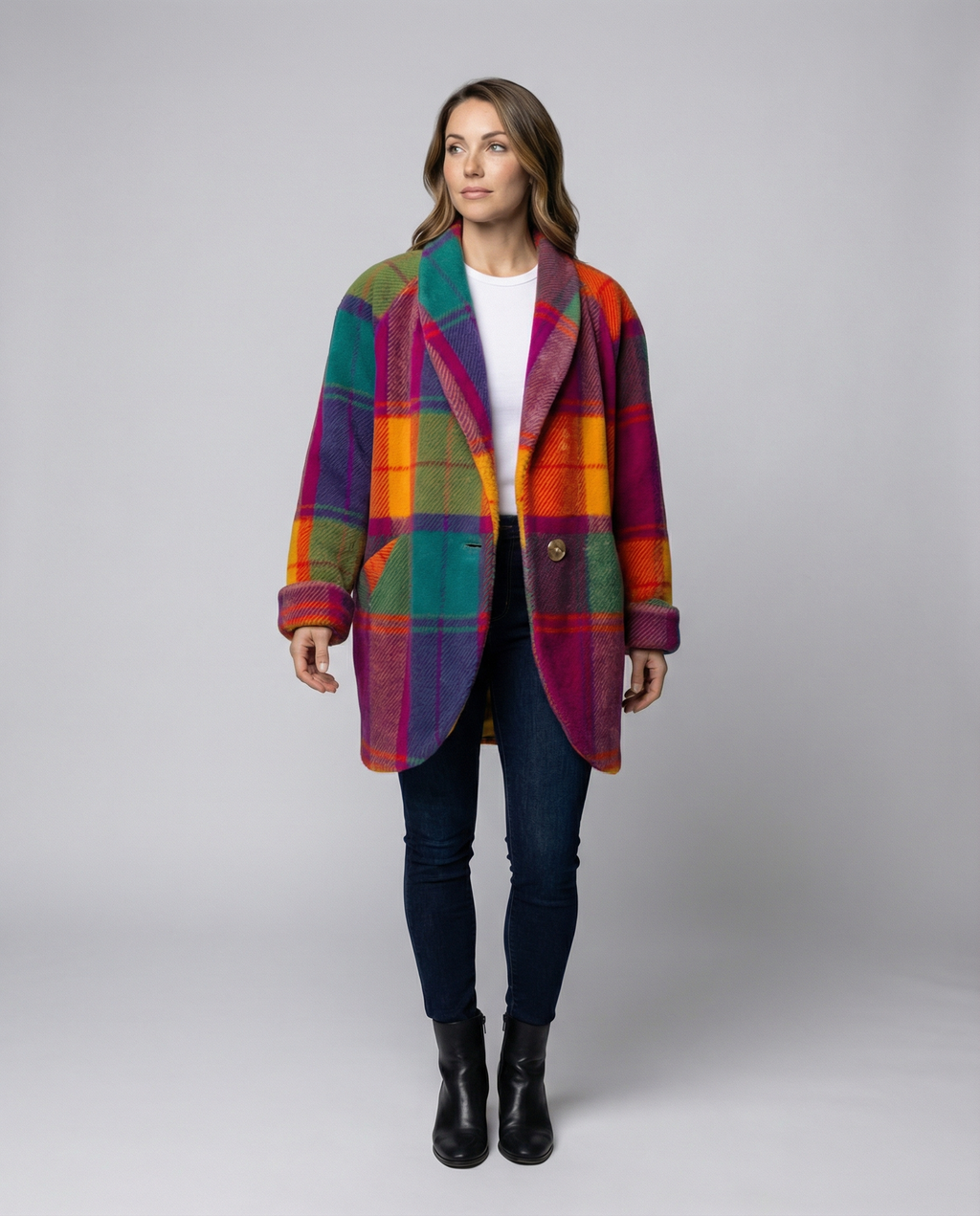 Oversized Check Pattern Women's Jacket-aurora-mode20241009-Calm Wears-Yellow-XS-Calm Wears