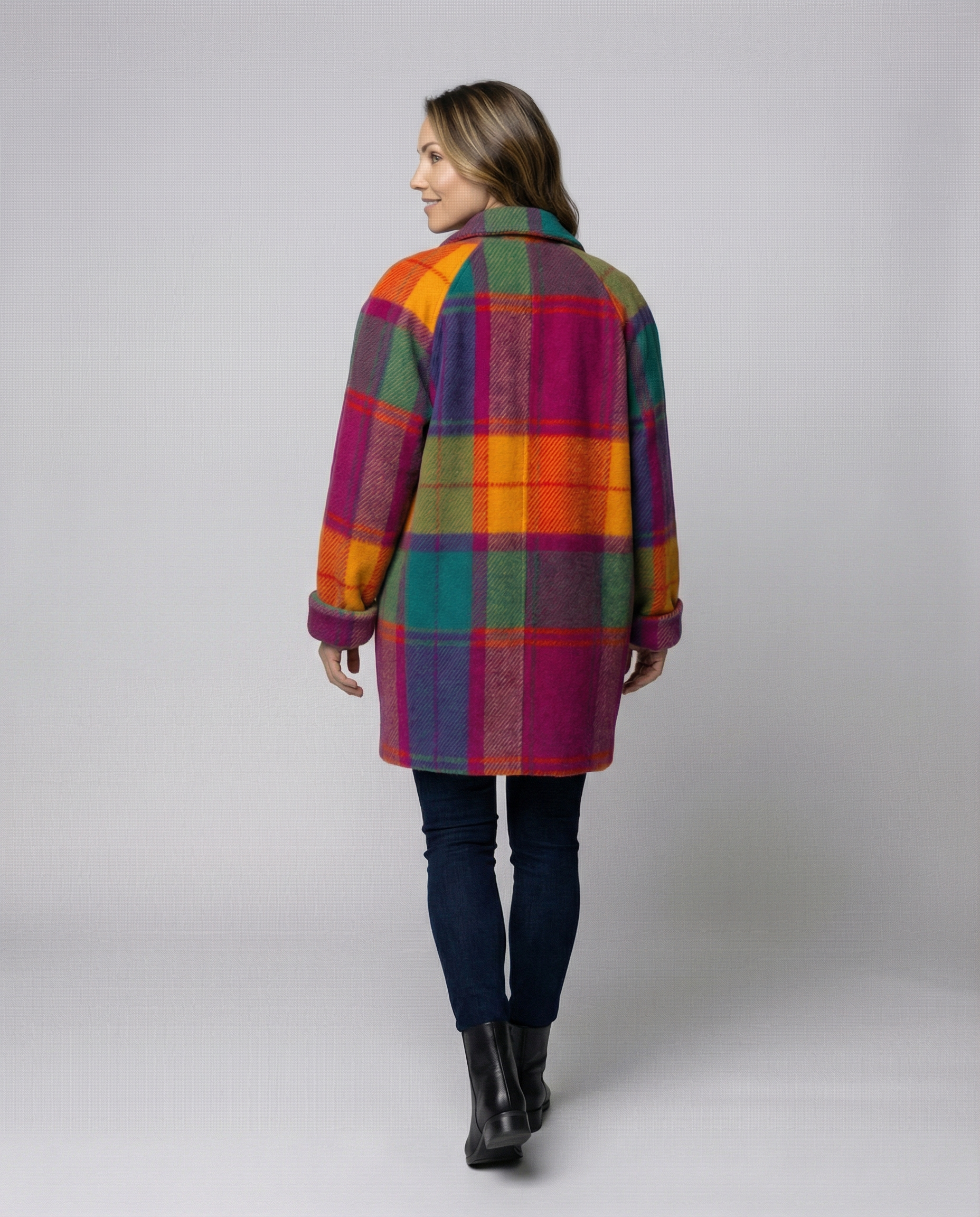 Oversized Check Pattern Women's Jacket-aurora-mode20241009-Calm Wears-Yellow-XS-Calm Wears