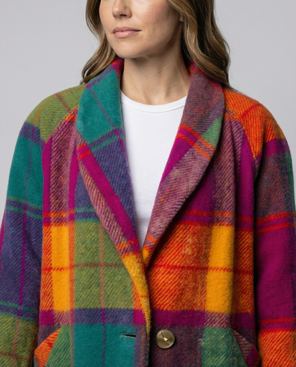 Oversized Check Pattern Women's Jacket-aurora-mode20241009-Calm Wears-Yellow-XS-Calm Wears