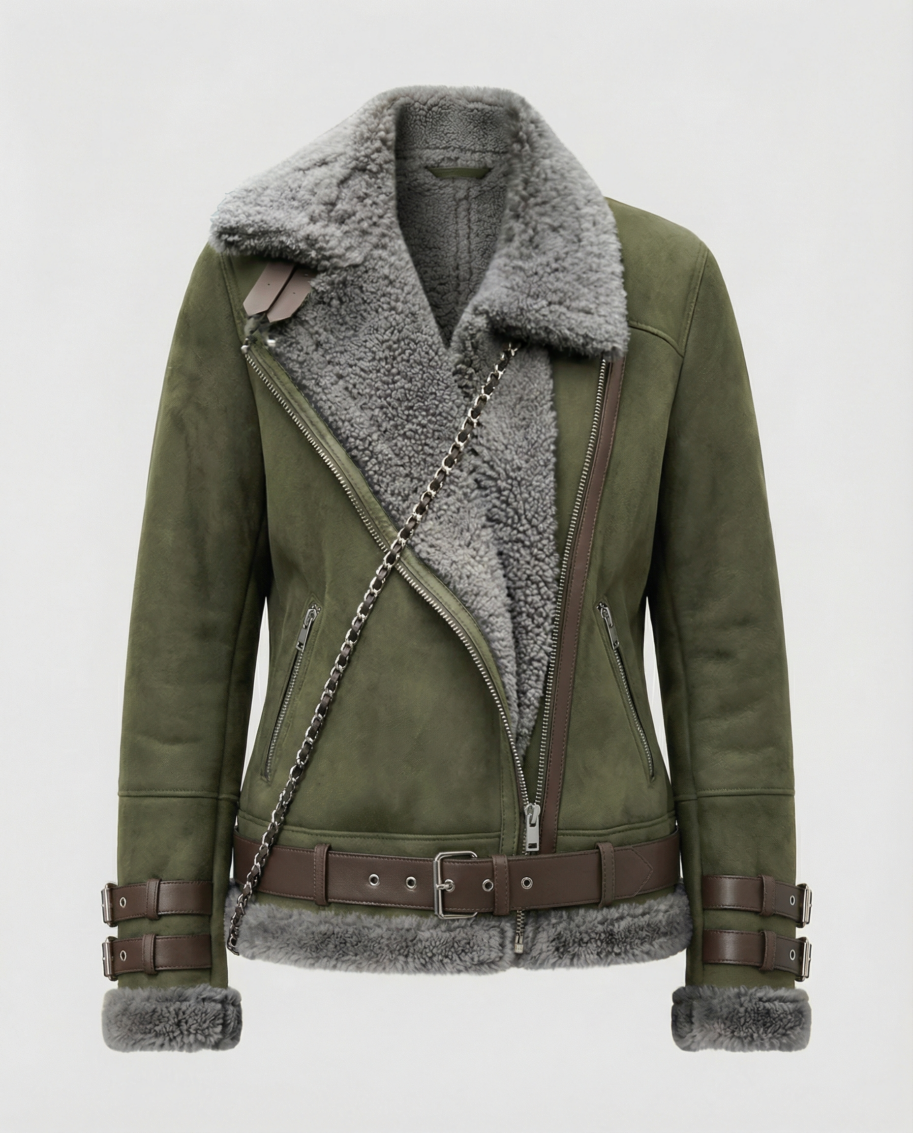 Padded Warm Biker Jacket-loravelle20251123-Calm Wears-Green-S-Calm Wears
