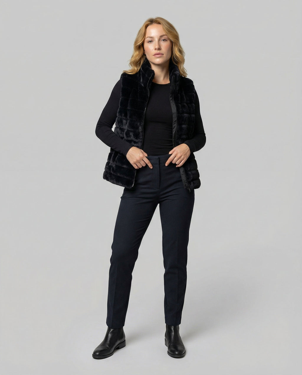 Quilted vest made of faux fur for women-https://detail.1688.com/offer/737727387165.html-Calm Wears-Black-S-Calm Wears