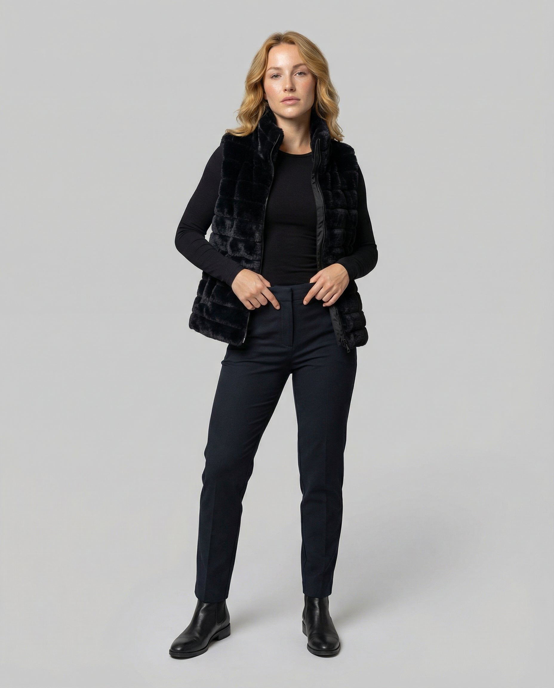 Quilted vest made of faux fur for women-https://detail.1688.com/offer/737727387165.html-Calm Wears-Black-S-Calm Wears