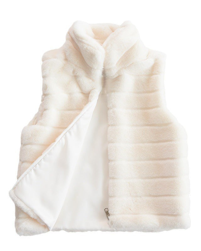 Quilted vest made of faux fur for women-https://detail.1688.com/offer/737727387165.html-Calm Wears-Cream-S-Calm Wears