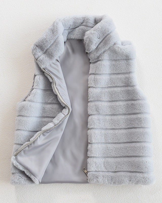 Quilted vest made of faux fur for women-https://detail.1688.com/offer/737727387165.html-Calm Wears-Gray-S-Calm Wears