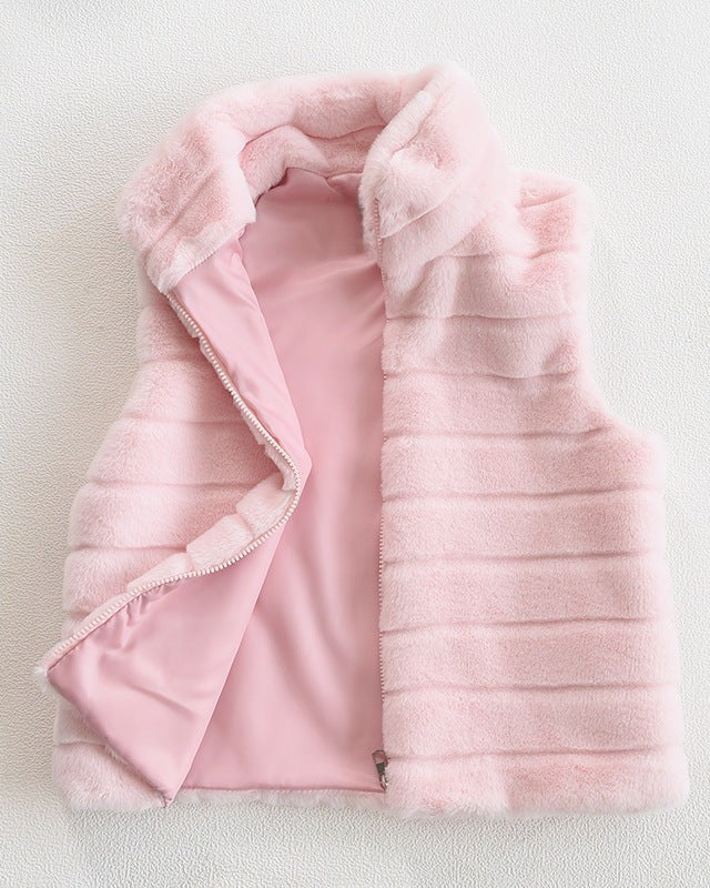 Quilted vest made of faux fur for women-https://detail.1688.com/offer/737727387165.html-Calm Wears-Pink-S-Calm Wears