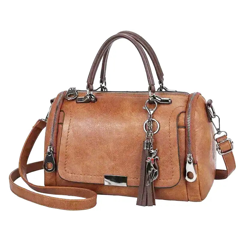 Spacious Handbag in Soft Leather with Strap and Zipper Closure-dione couture20260421-Calm Wears-Brown-Calm Wears