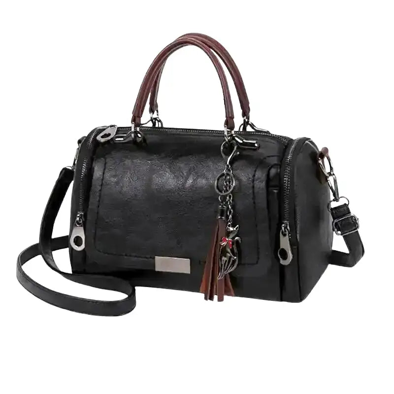 Spacious Handbag in Soft Leather with Strap and Zipper Closure-dione couture20260421-Calm Wears-Black-Calm Wears