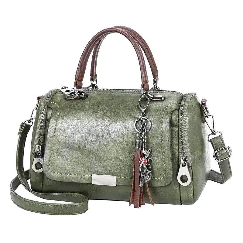 Spacious Handbag in Soft Leather with Strap and Zipper Closure-dione couture20260421-Calm Wears-Green-Calm Wears