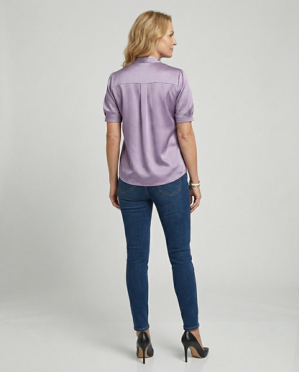 Satin Blouse Top Women with Tie Collar-https://detail.1688.com/offer/1013938446841.html-Calm Wears-Violet-S-Calm Wears