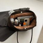 Large suede shoulder bag, women's work tote bag with binding detail-mayfair ellis20260422-Calm Wears-Black-Calm Wears