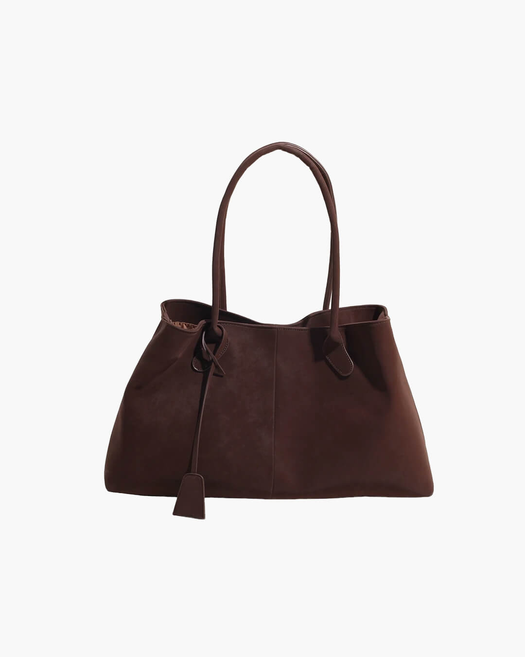 Large suede shoulder bag, women's work tote bag with binding detail-mayfair ellis20260422-Calm Wears-Coffee-Calm Wears