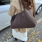 Large suede shoulder bag, women's work tote bag with binding detail-mayfair ellis20260422-Calm Wears-Black-Calm Wears