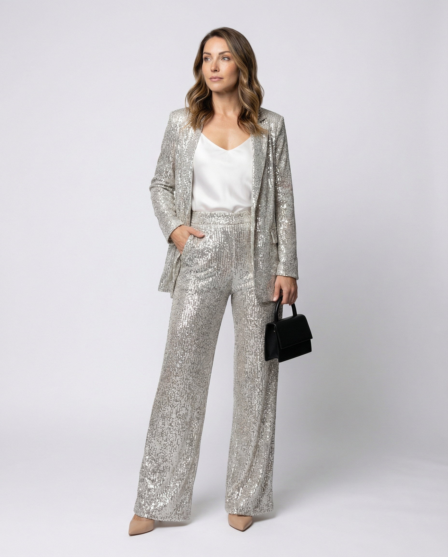 Sequin suit women High-waist-heidi mode20241218-Calm Wears-Silver-S-Calm Wears