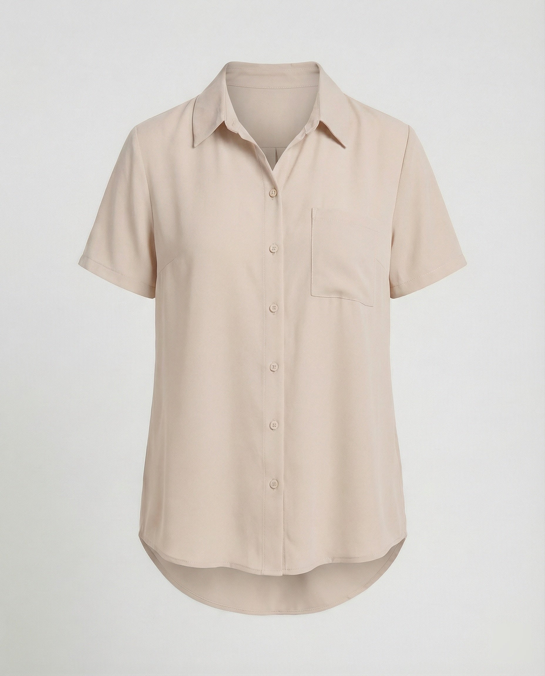 Short Sleeve Blouse Top Women with Chest Pocket-https://detail.1688.com/offer/1011425804116.html-Calm Wears-Apricot-S-Calm Wears