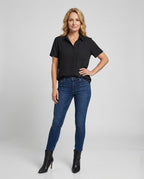 Short Sleeve Blouse Top Women with Chest Pocket-https://detail.1688.com/offer/1011425804116.html-Calm Wears-Black-S-Calm Wears