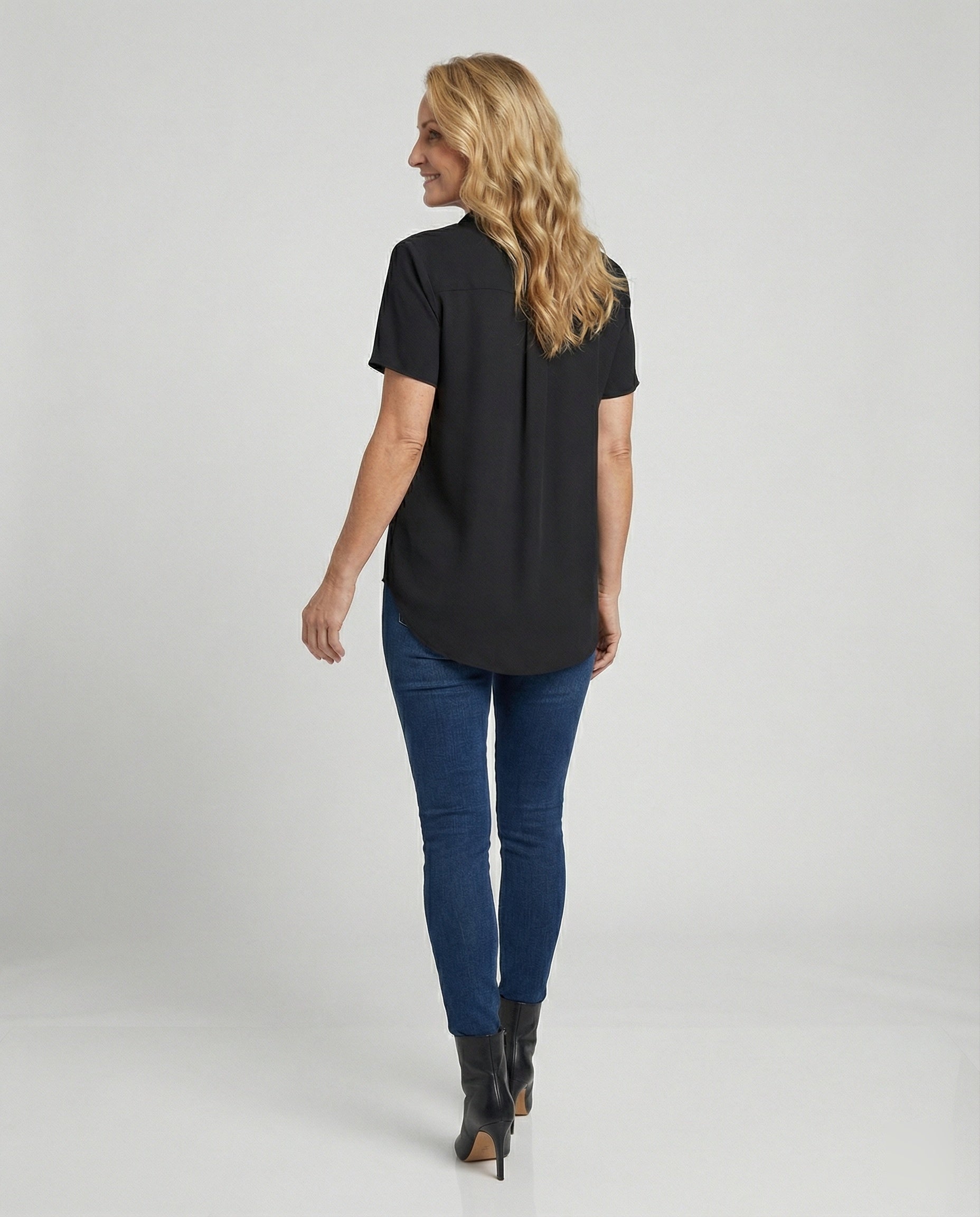 Short Sleeve Blouse Top Women with Chest Pocket-https://detail.1688.com/offer/1011425804116.html-Calm Wears-Black-S-Calm Wears