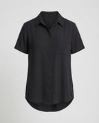 Short Sleeve Blouse Top Women with Chest Pocket-https://detail.1688.com/offer/1011425804116.html-Calm Wears-Black-S-Calm Wears