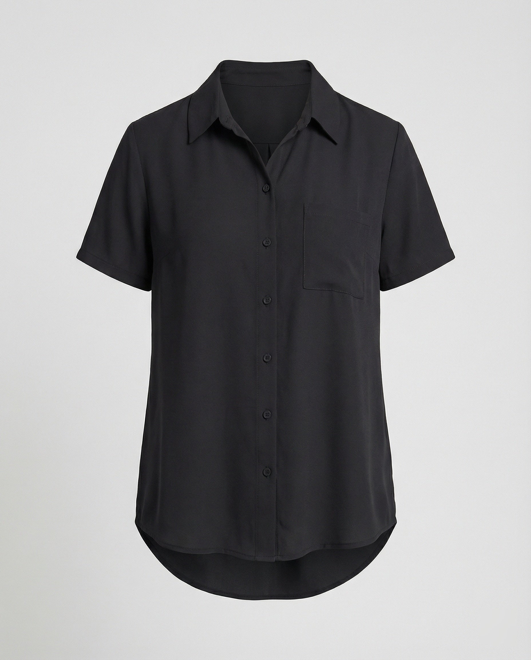 Short Sleeve Blouse Top Women with Chest Pocket-https://detail.1688.com/offer/1011425804116.html-Calm Wears-Black-S-Calm Wears