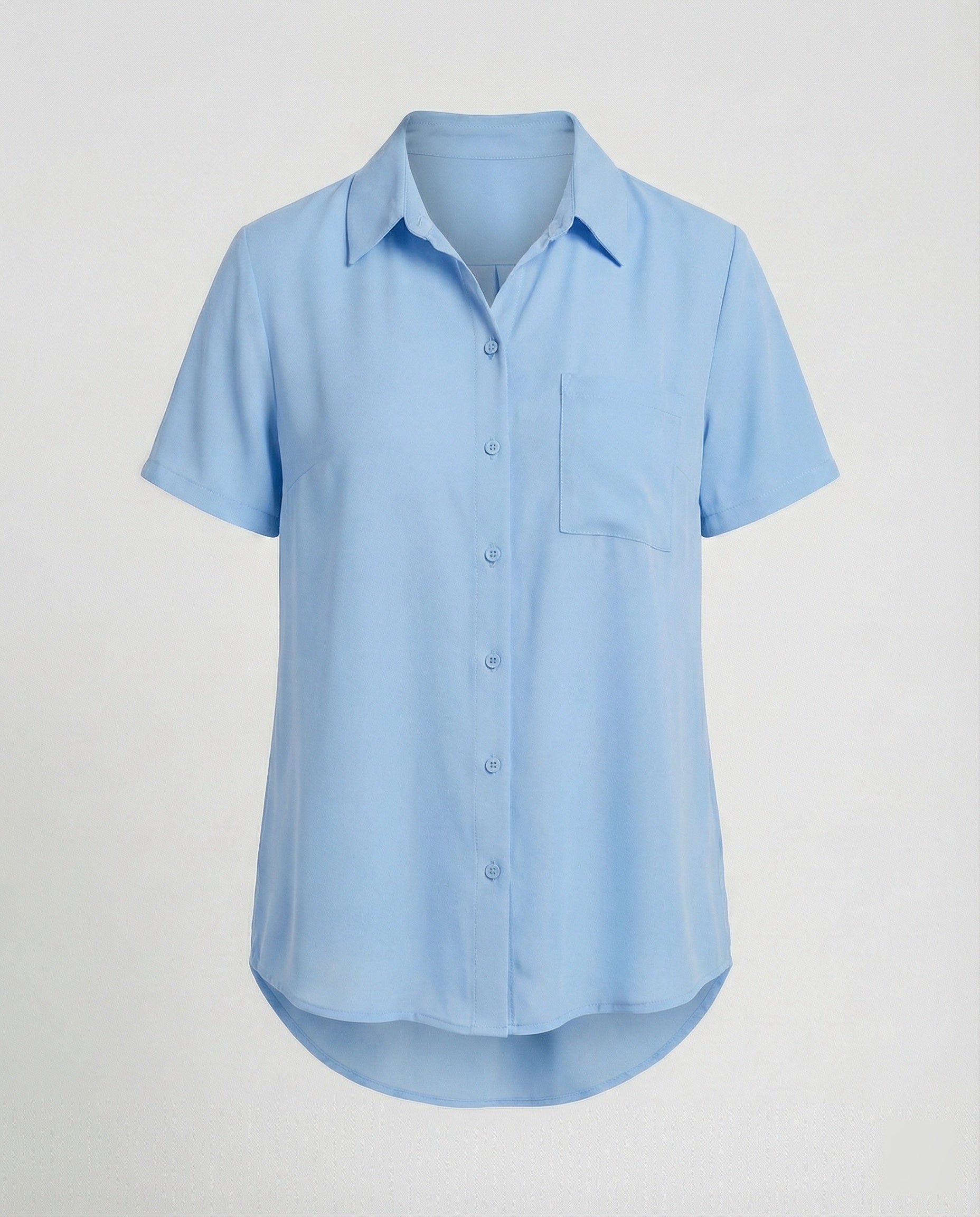 Short Sleeve Blouse Top Women with Chest Pocket-https://detail.1688.com/offer/1011425804116.html-Calm Wears-Blue-S-Calm Wears