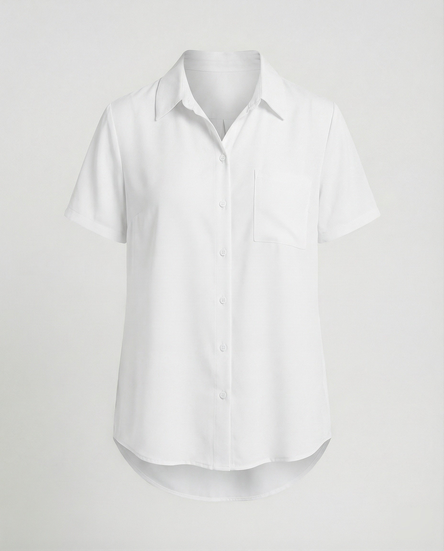 Short Sleeve Blouse Top Women with Chest Pocket-https://detail.1688.com/offer/1011425804116.html-Calm Wears-White-S-Calm Wears