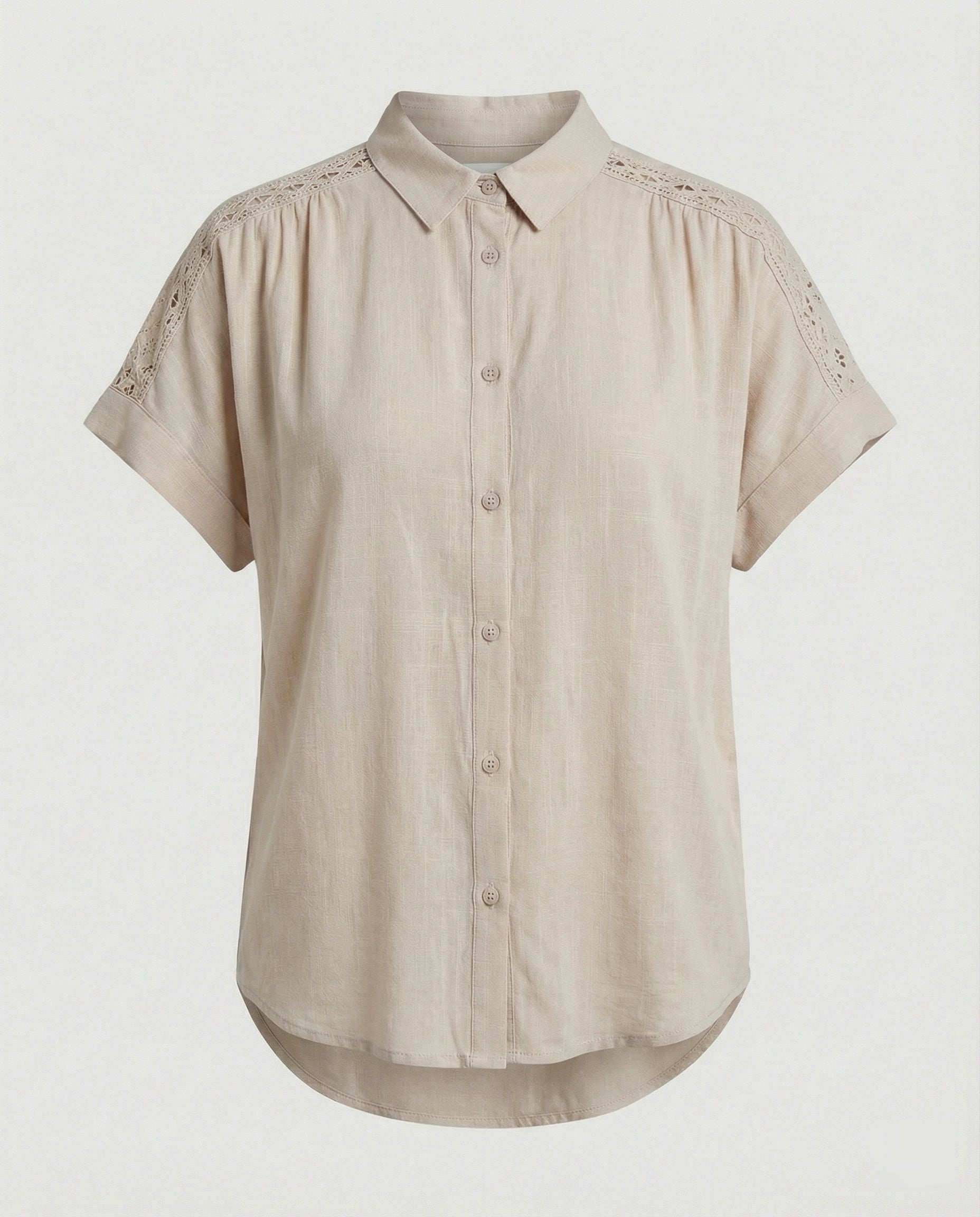 Short Sleeve Blouse Top Women with Crochet Accents-https://detail.1688.com/offer/1001635420044.html-Calm Wears-Apricot-S-Calm Wears