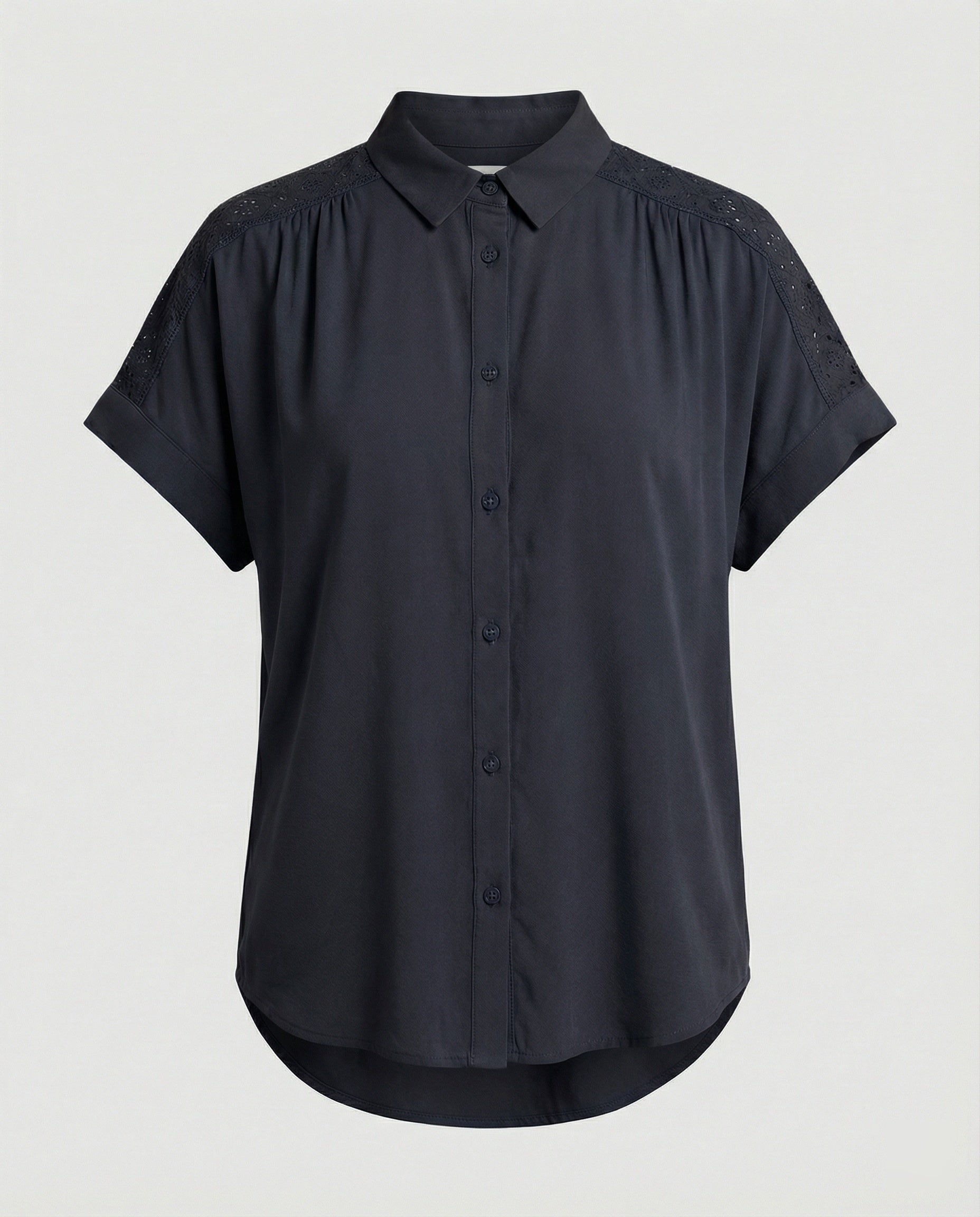 Short Sleeve Blouse Top Women with Crochet Accents-https://detail.1688.com/offer/1001635420044.html-Calm Wears-Black-S-Calm Wears