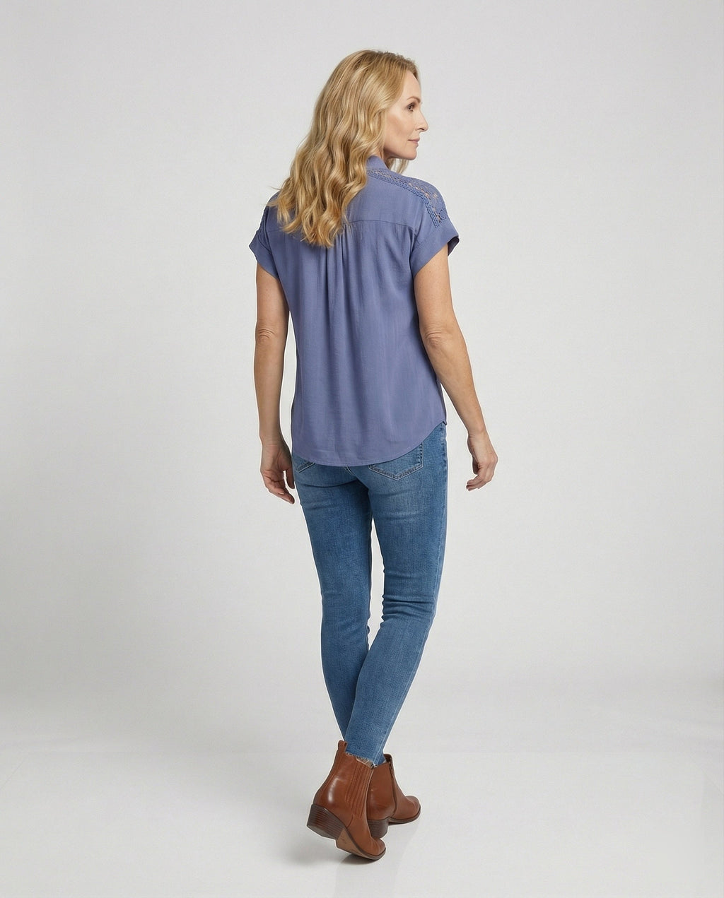 Short Sleeve Blouse Top Women with Crochet Accents-https://detail.1688.com/offer/1001635420044.html-Calm Wears-Blue-S-Calm Wears