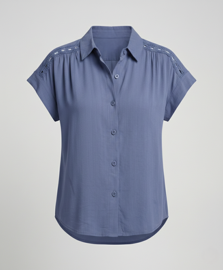 Short Sleeve Blouse Top Women with Crochet Accents-https://detail.1688.com/offer/1001635420044.html-Calm Wears-Blue-S-Calm Wears