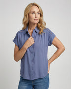Short Sleeve Blouse Top Women with Crochet Accents-https://detail.1688.com/offer/1001635420044.html-Calm Wears-Blue-S-Calm Wears