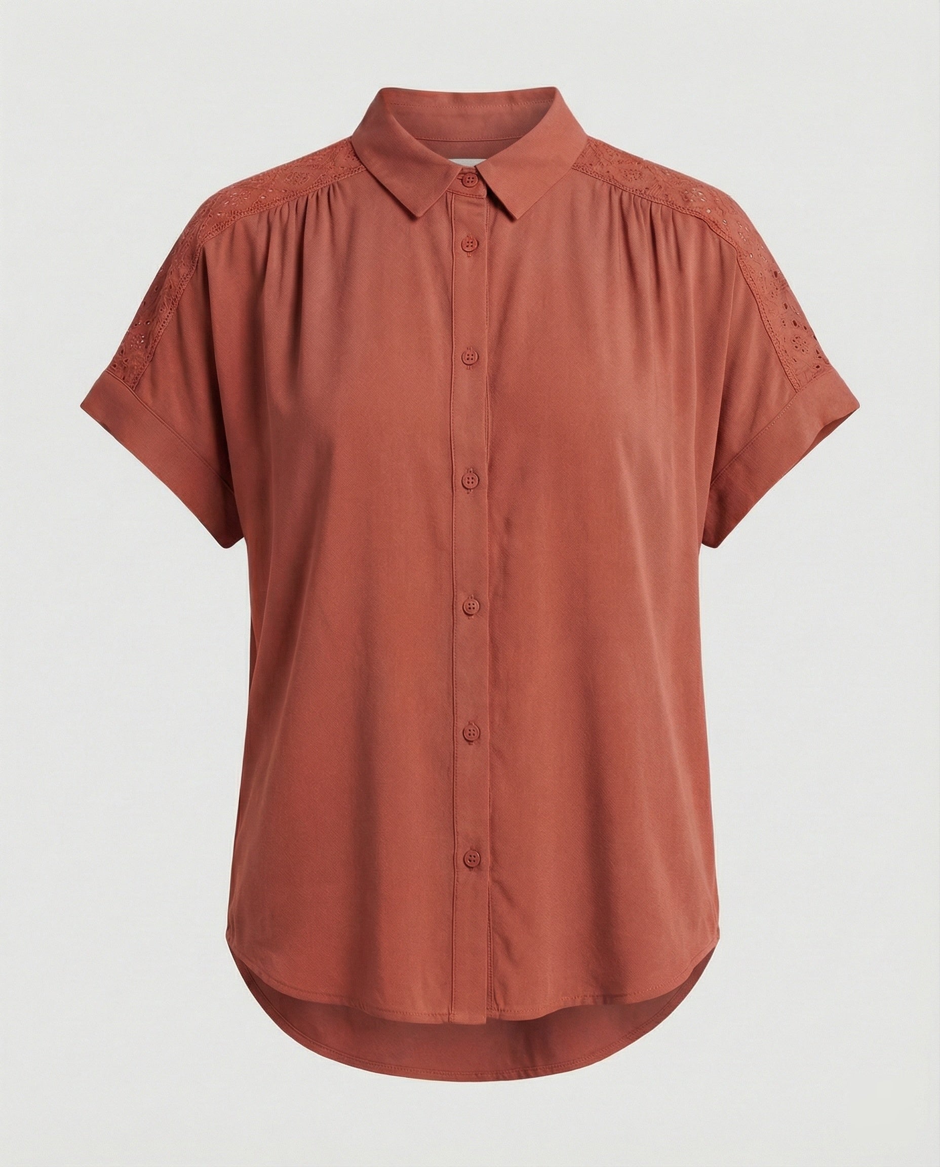 Short Sleeve Blouse Top Women with Crochet Accents-https://detail.1688.com/offer/1001635420044.html-Calm Wears-Rot-S-Calm Wears