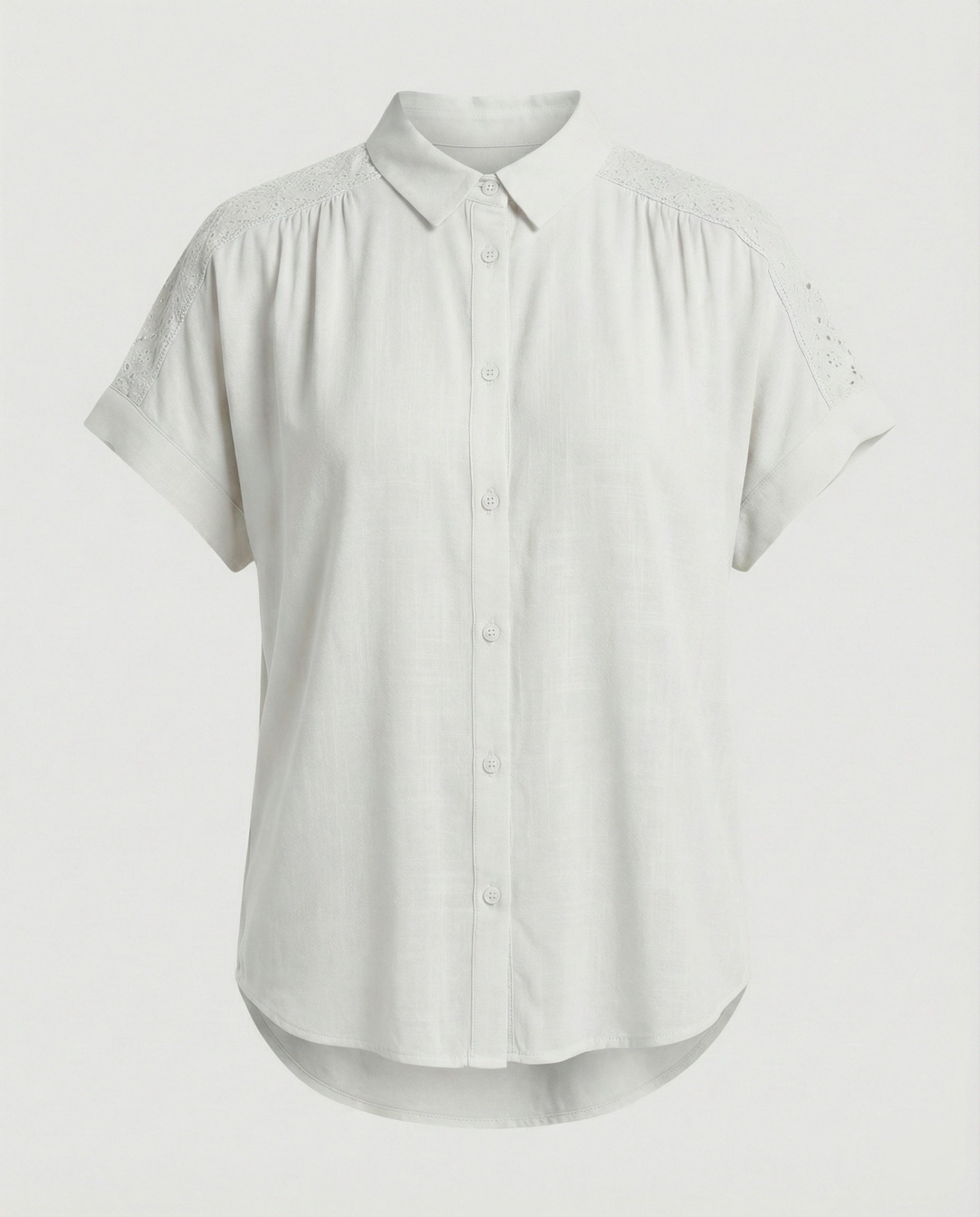 Short Sleeve Blouse Top Women with Crochet Accents-https://detail.1688.com/offer/1001635420044.html-Calm Wears-White-S-Calm Wears