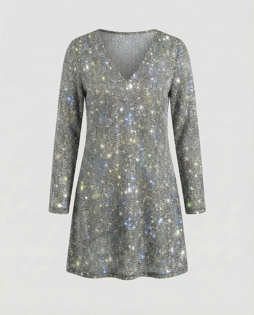 Silver V-neck Mini Dress-etienne paris boutique20240819-Calm Wears-S-Calm Wears