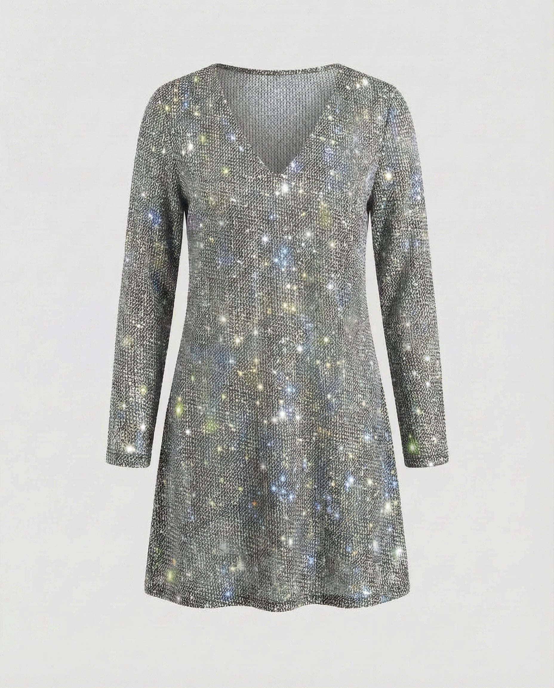 Silver V-neck Mini Dress-etienne paris boutique20240819-Calm Wears-S-Calm Wears