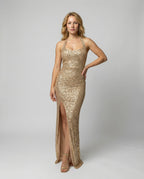Stylish dress High slit-Calm Wears-Gold-S-Calm Wears
