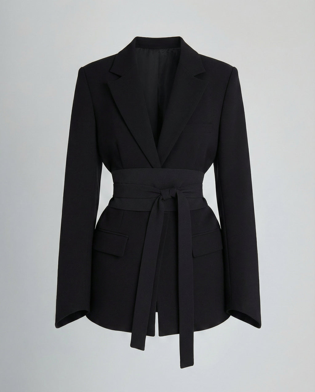 Tailored Belt Blazer Women-deqalli20240919-Calm Wears-Black-S-Calm Wears