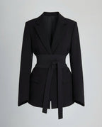 Tailored Belt Blazer Women-deqalli20240919-Calm Wears-Black-S-Calm Wears