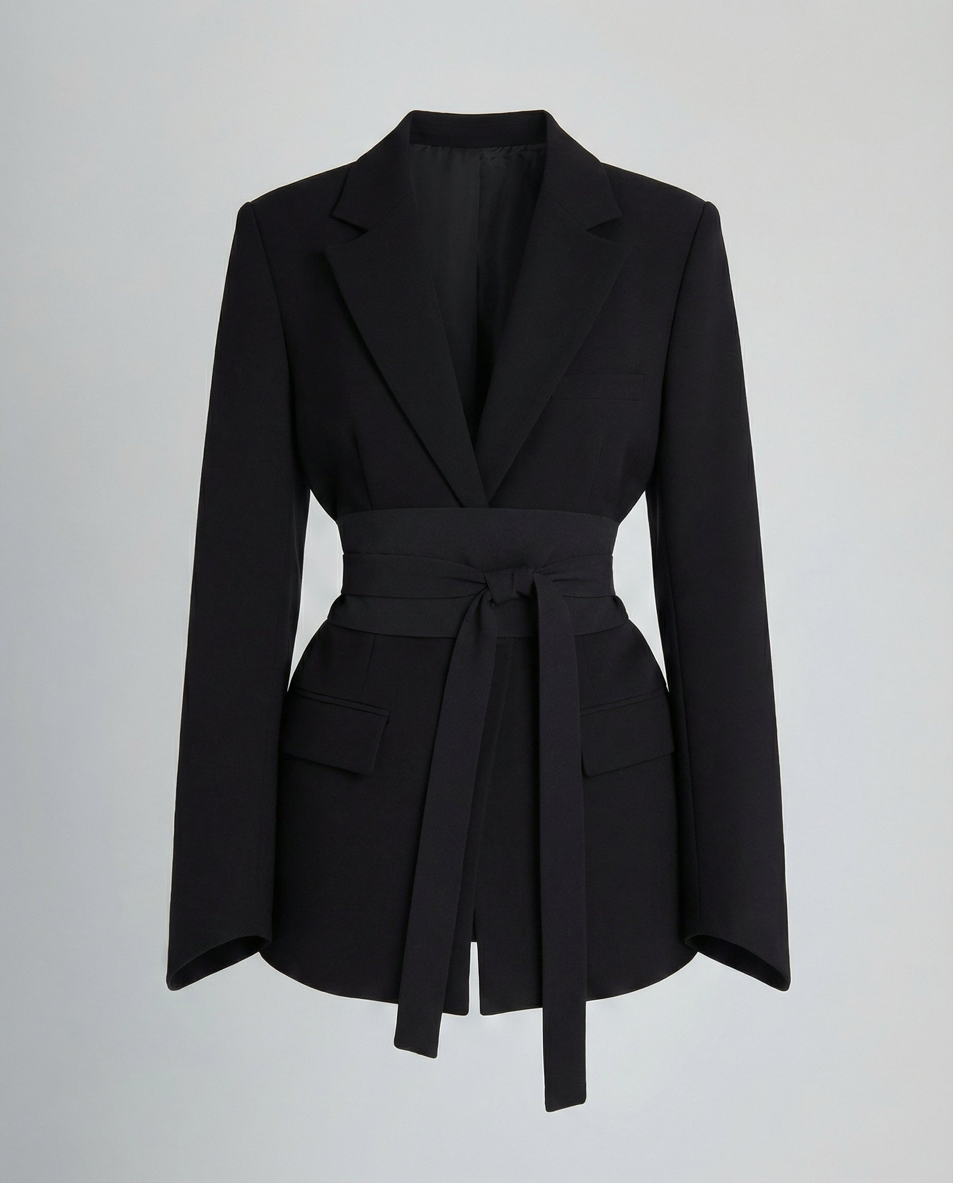 Tailored Belt Blazer Women-deqalli20240919-Calm Wears-Black-S-Calm Wears