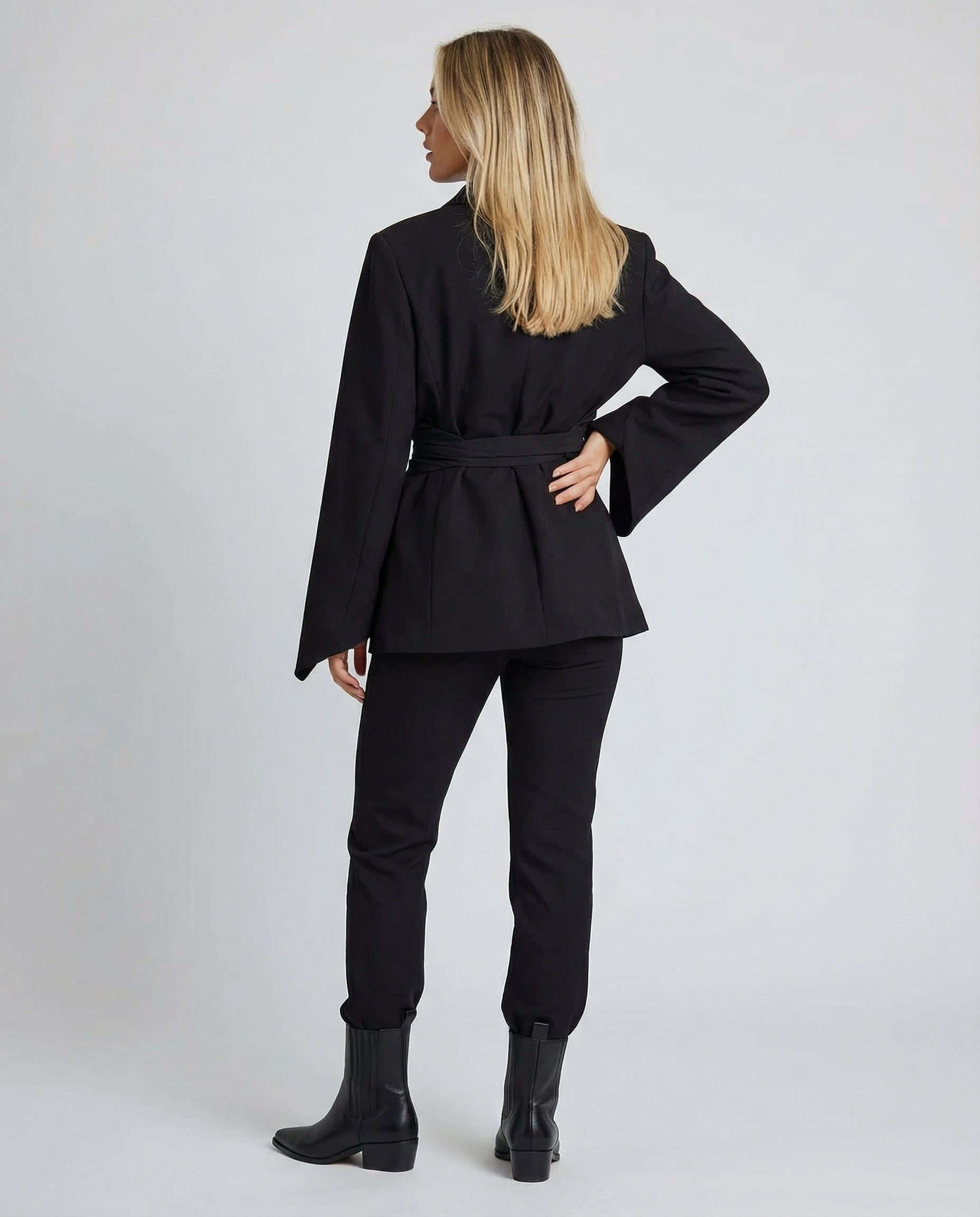 Tailored Belt Blazer Women-deqalli20240919-Calm Wears-Black-S-Calm Wears