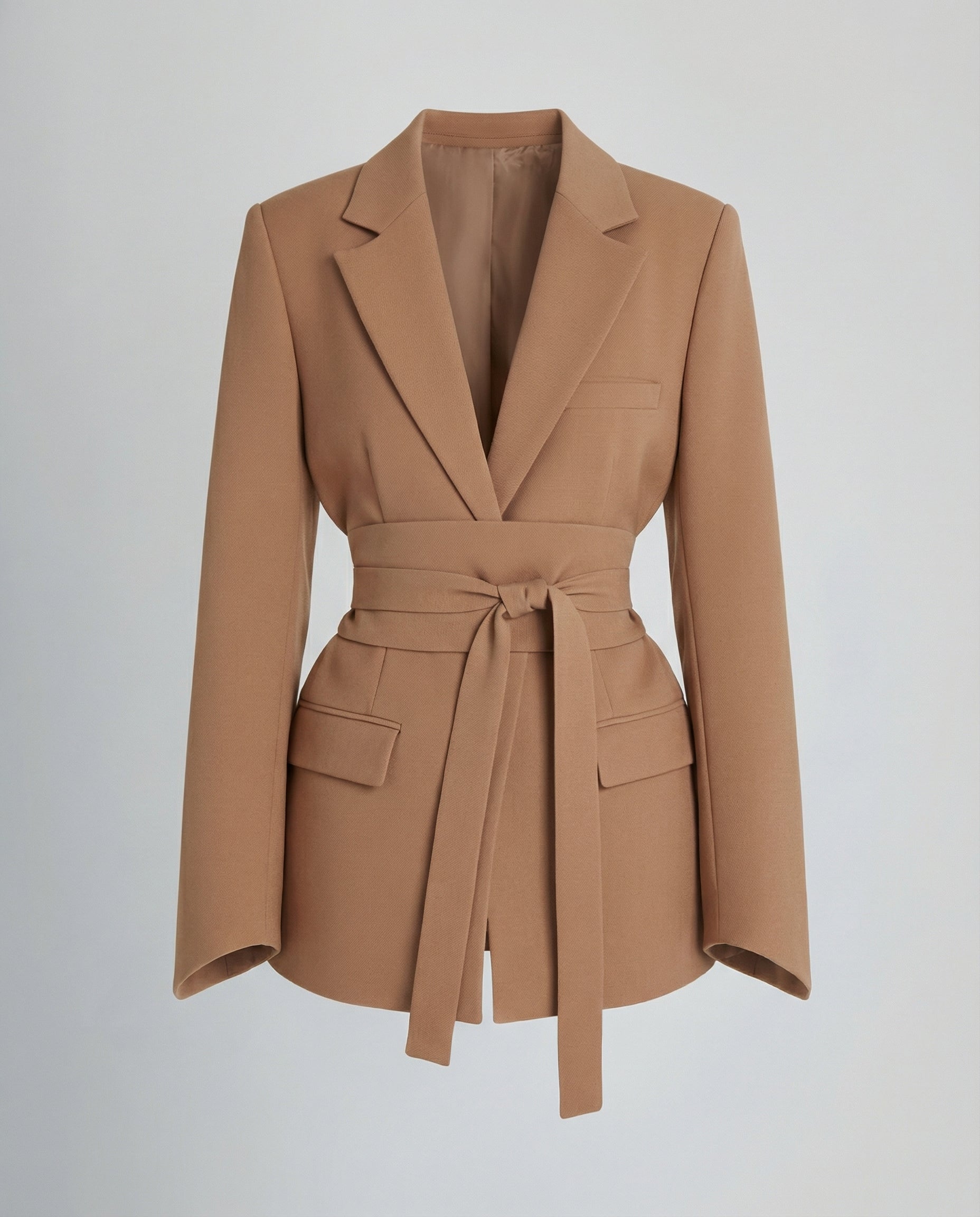 Tailored Belt Blazer Women-deqalli20240919-Calm Wears-Khaki-S-Calm Wears
