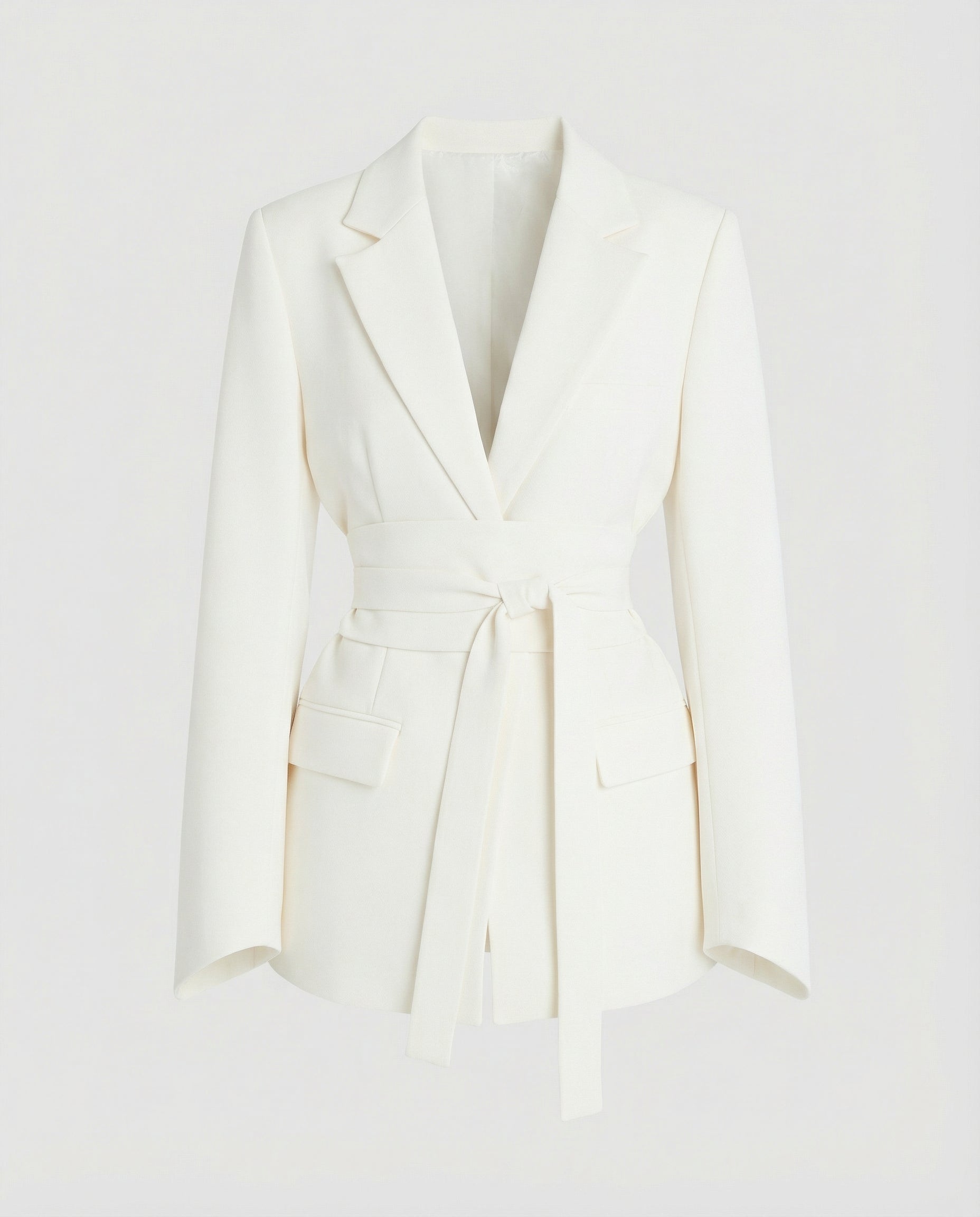 Tailored Belt Blazer Women-deqalli20240919-Calm Wears-White-S-Calm Wears