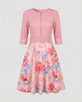 Women A-line dress with fitted belt and floral pattern-https://detail.1688.com/offer/741010731713.html-Calm Wears-Rosa-S-Calm Wears