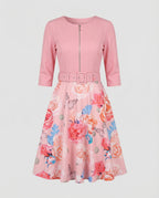Women A-line dress with fitted belt and floral pattern-https://detail.1688.com/offer/741010731713.html-Calm Wears-Rosa-S-Calm Wears