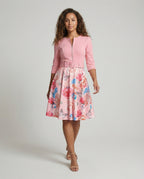 Women A-line dress with fitted belt and floral pattern-https://detail.1688.com/offer/741010731713.html-Calm Wears-Rosa-S-Calm Wears