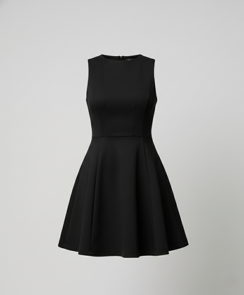 Women A-line dress with fitted top-https://detail.1688.com/offer/909667596082.html-Calm Wears-Black-S-Calm Wears