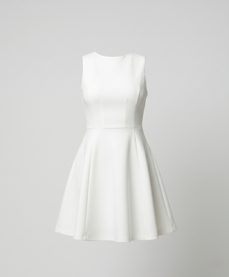 Women A-line dress with fitted top-https://detail.1688.com/offer/909667596082.html-Calm Wears-White-S-Calm Wears