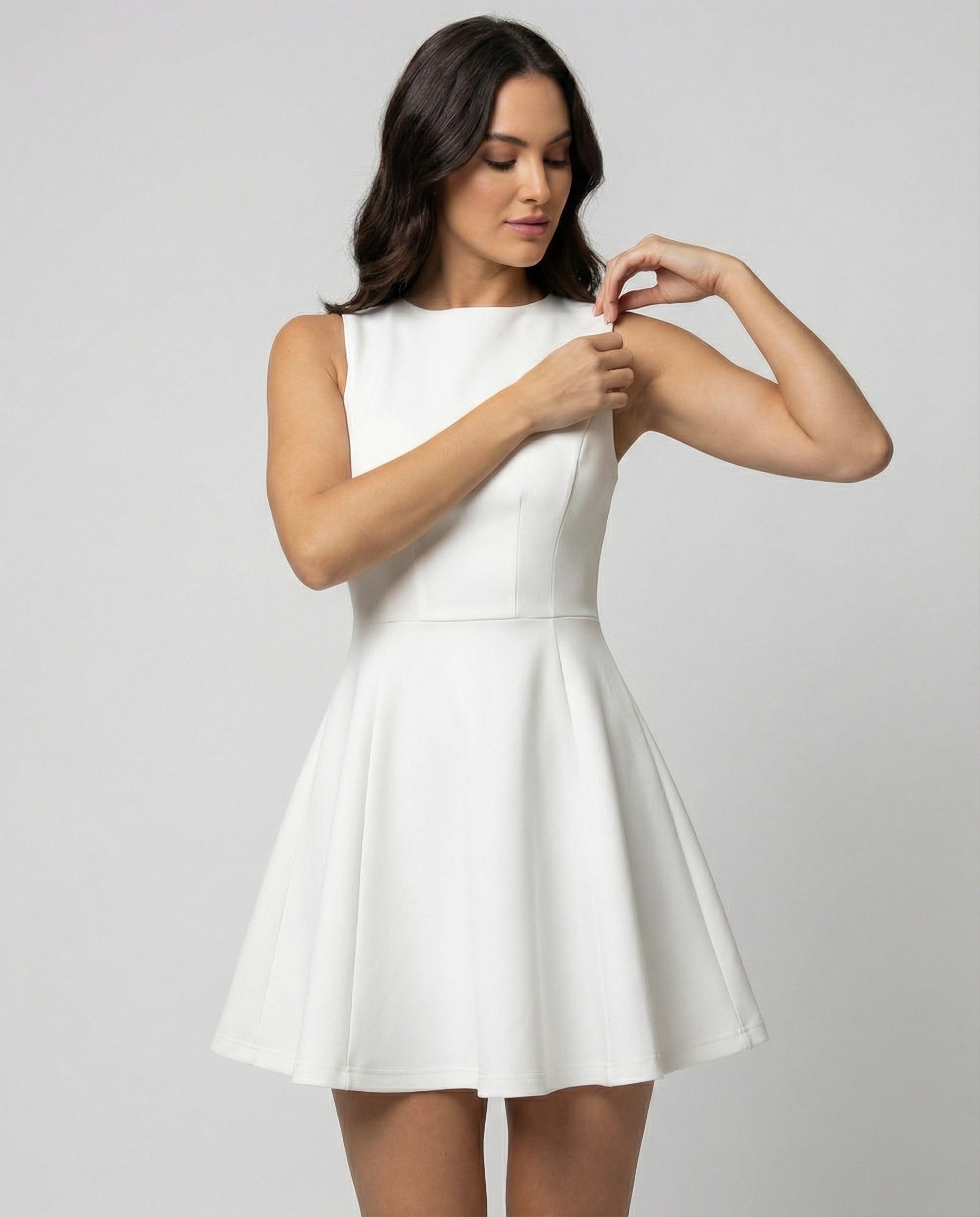 Women A-line dress with fitted top-https://detail.1688.com/offer/909667596082.html-Calm Wears-White-S-Calm Wears
