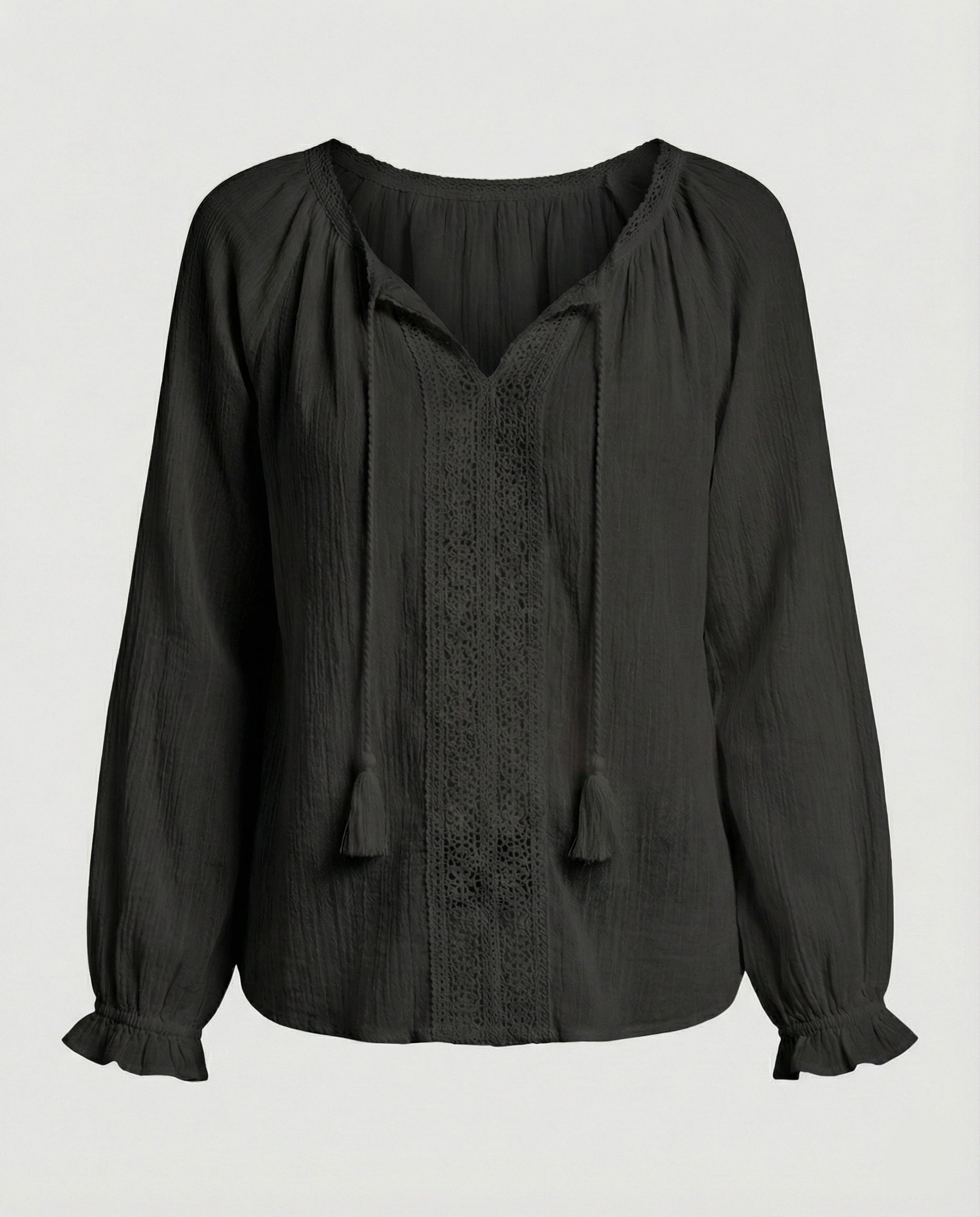 Women Boho Blouse Top with Lace Summer-https://detail.1688.com/offer/922371523627.html-Calm Wears-Black-S-Calm Wears